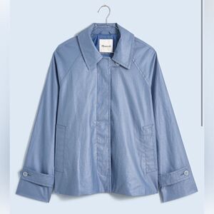 Madewell short trench coat Laminated Button Up Long Sleeve Coat in blue. M